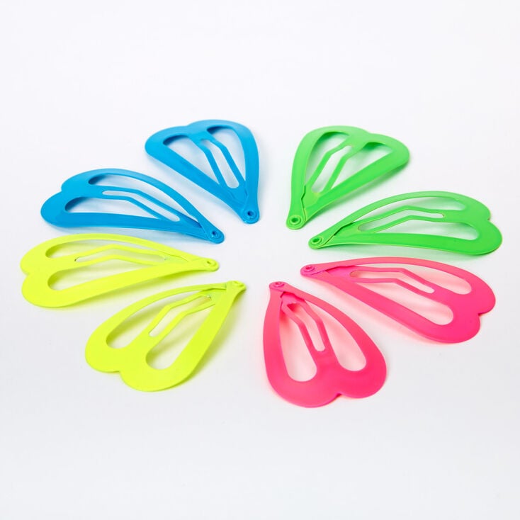 Neon Rainbow Heart Snap Hair Clips - 8 Pack,