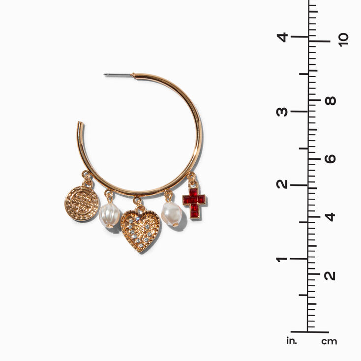 Gold-tone Embellished Charms 40MM Hoop Earrings ,