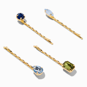 Blue &amp; Green Gemstone Gold Hair Pins - 4 Pack,