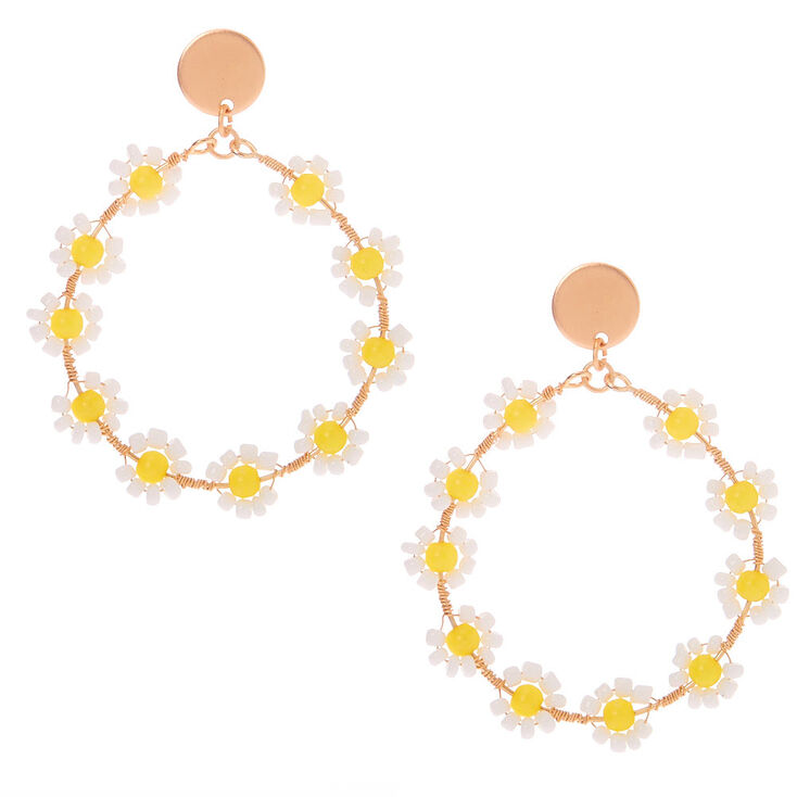 Gold 2" Daisy Flower Hoop Earrings,