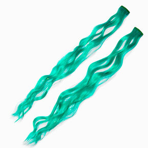 Teal Tinsel Curly Faux Hair Clip In Extensions - 2 Pack,