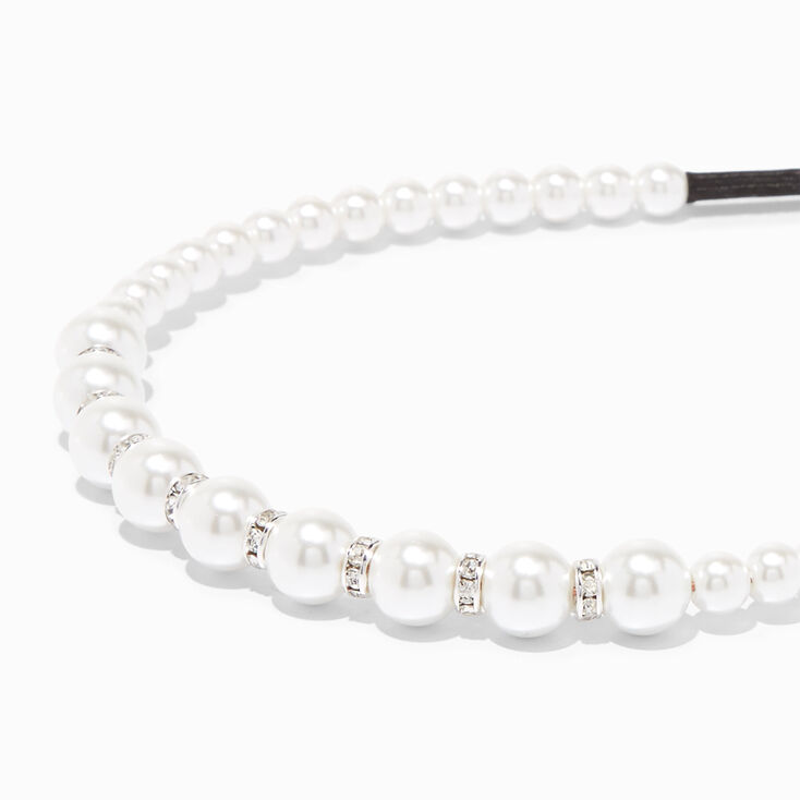 White Graduated Pearl &amp; Crystal Headband,