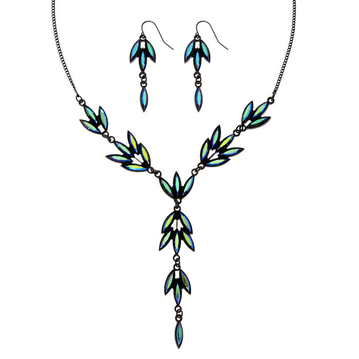 Black Framed Marquis Aquamarine Gem Cluster Jewelry Set,