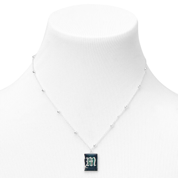 Silver Initial Rectangle Mood Pendant Necklace - M,