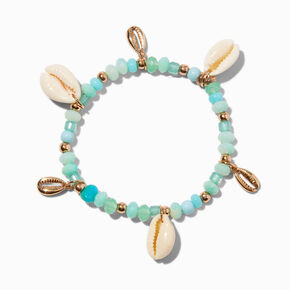 Turquoise Cowrie Shell Beaded Stretch Bracelet,