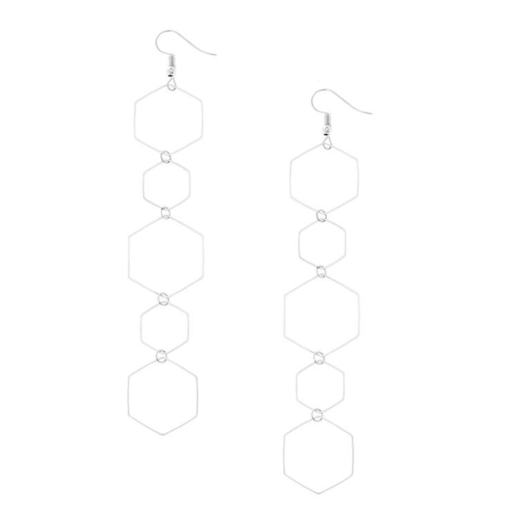 Silver Geometric Drop Earrings,