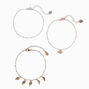 Mixed Metal Evil Eye Leaf Chain Anklets - 3 Pack,