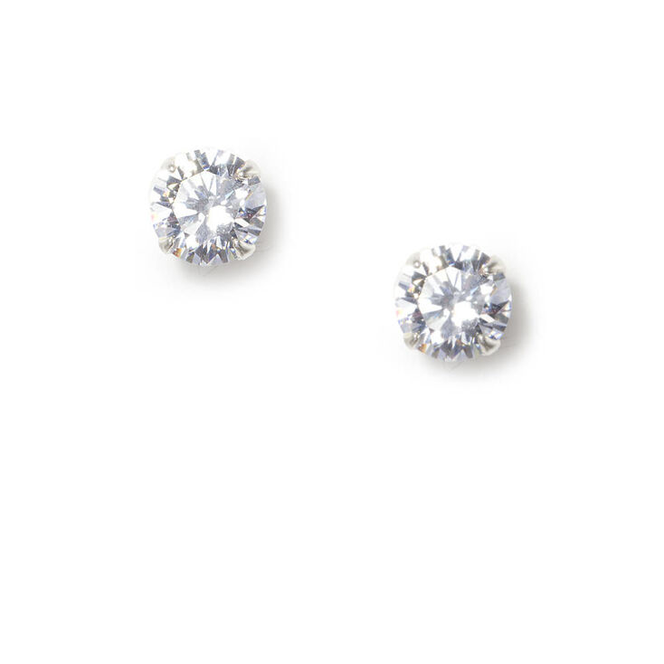 Sterling Silver Cubic Zirconia 7MM Martini Stud Earrings,