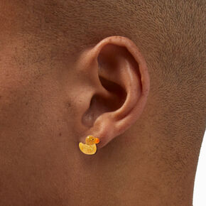 Sterling Silver Glitter Rubber Duck Stud Earrings,
