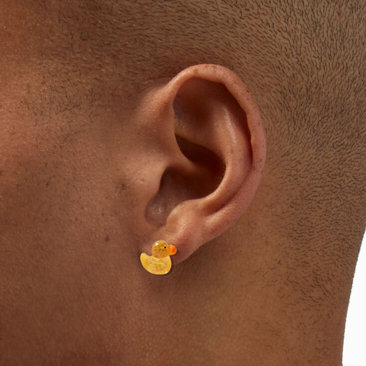 Sterling Silver Glitter Rubber Duck Stud Earrings,