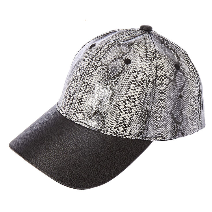Snake Print Faux Leather Baseball Hat,