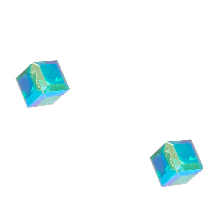 Iridescent Green Cubed Stud Earrings,