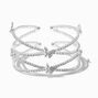 Rhinestone Butterfly Silver-tone Criss Cross Cuff Bracelet,