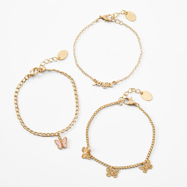 Gold Butterfly &amp; Angel Chain Bracelets - 3 Pack,
