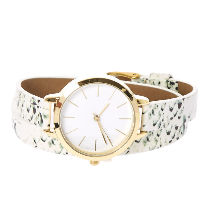 double wrap white snake print faux leather watch
