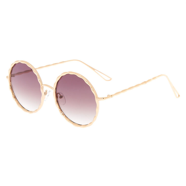 Round Gold Textured Sunglasses,