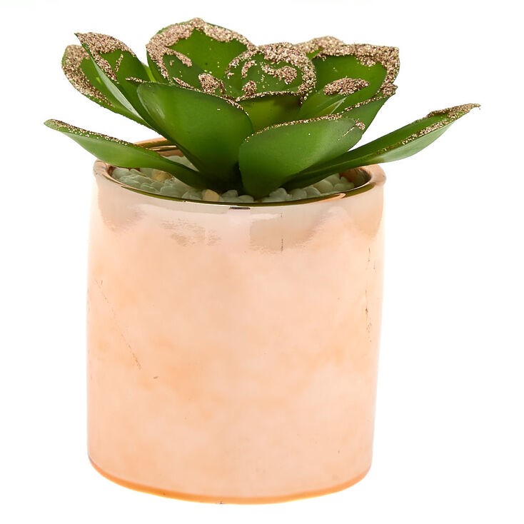 Metallic Glitter Faux Succulent Plant - Rose Gold,