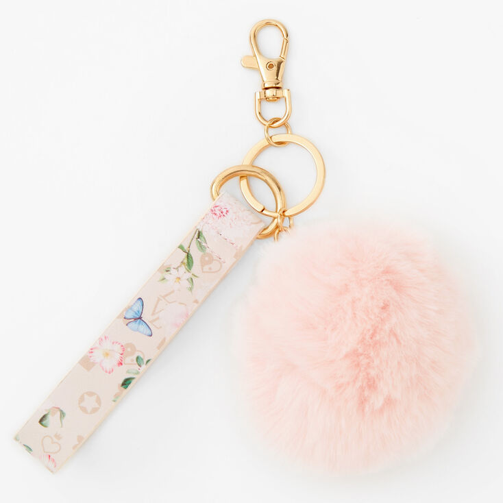 Blush Pom Pom Butterfly Keychain,