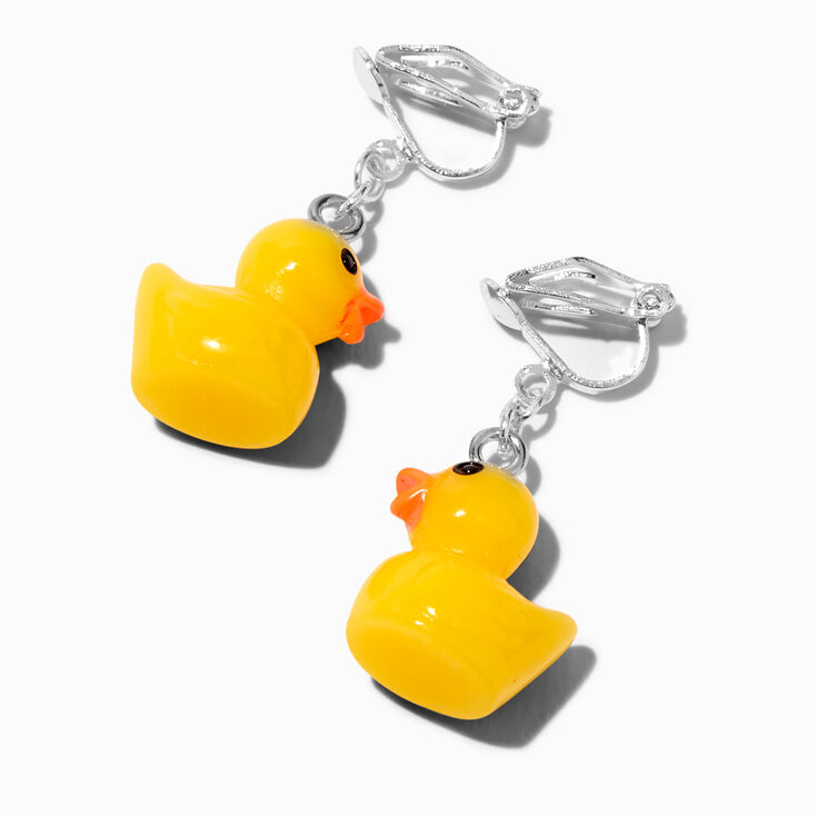 Icing Yellow Rubber Ducky Clip on Drop Earrings