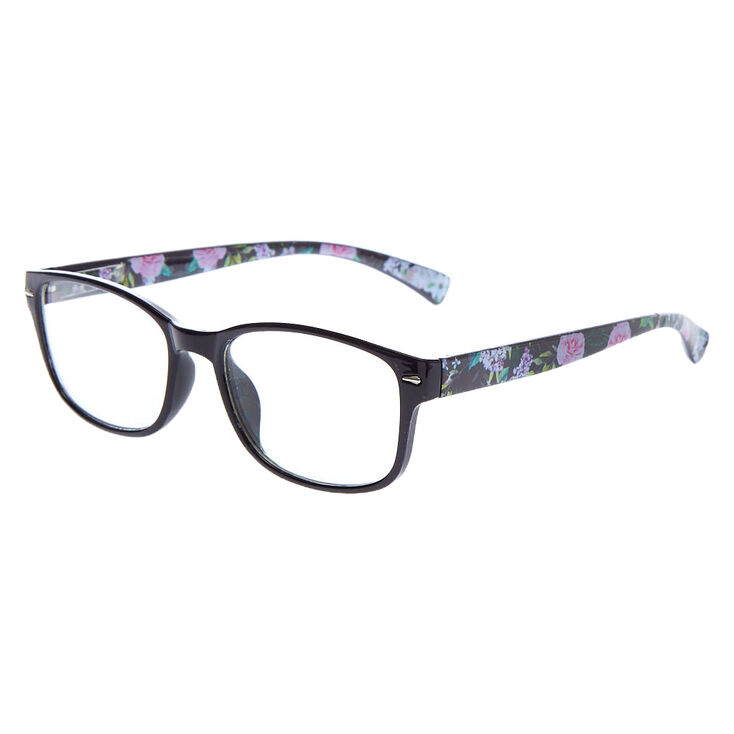 Floral Rectangle Clear Lens Frames - Black,