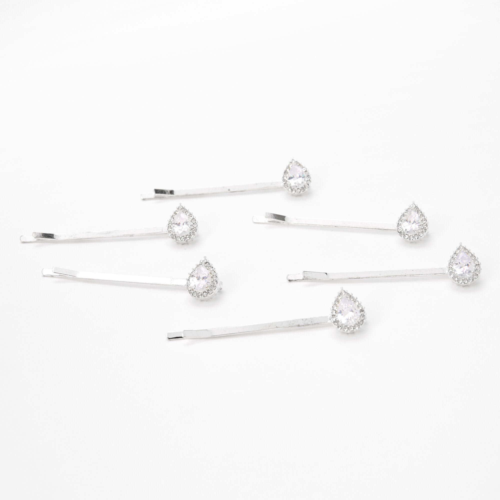 Silver Teardrop Rhinestone Hair Pins 6 Pack Icing US
