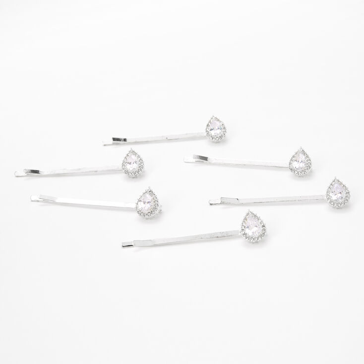 Silver Teardrop Rhinestone Hair Pins - 6 Pack,