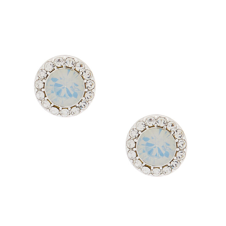 Silver Opalescent Crystal Stud Earrings,