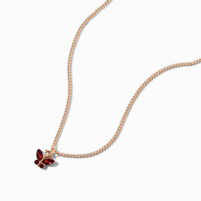 Butterfly Birthstone Gold-tone Pendant Necklace - January,