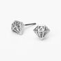 Silver Caged Diamond Stud Earrings,