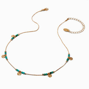 Turquoise Bead &amp; Gold-tone Coin Necklace,