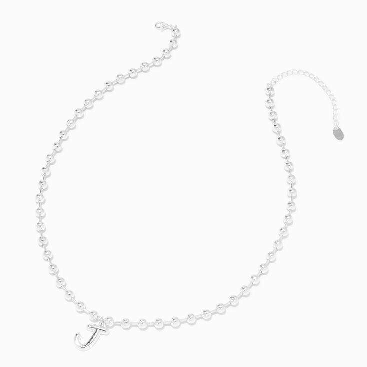 Silver Beaded Bubble Initial Pendant Necklace - J,