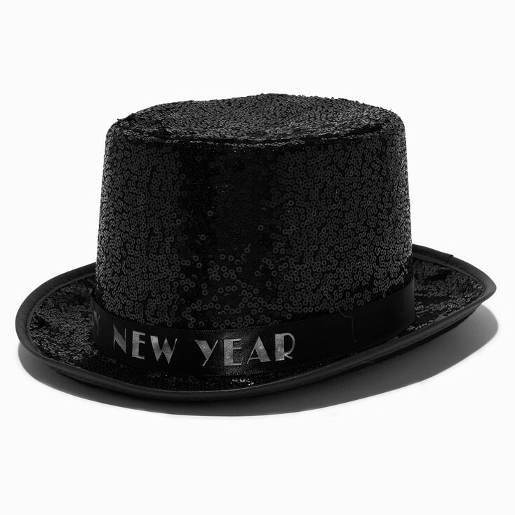 &quot;Happy New Year&quot; Black Sequin Top Hat,