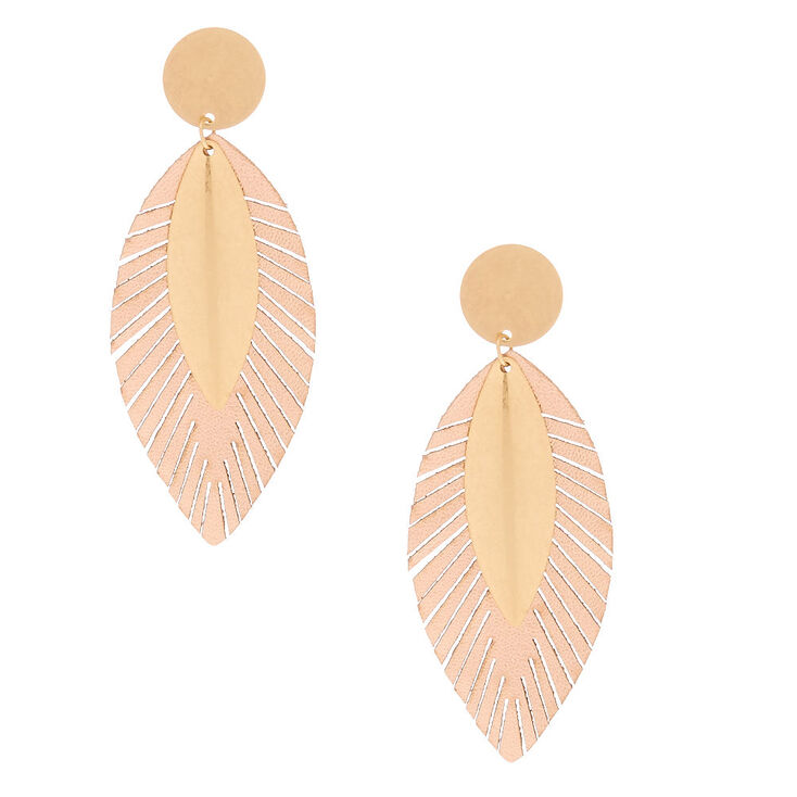Gold 3" Metallic Leaf Drop Earrings,
