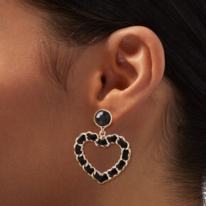 Black Threaded Heart 1.5&quot; Drop Earrings ,