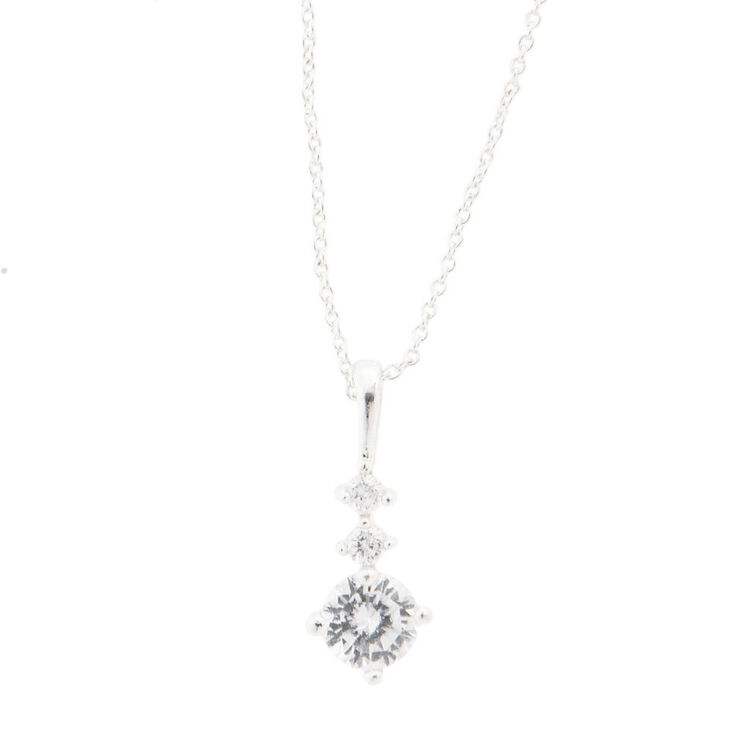 Silver 3 Stone Square Cubic Zirconia Pendant Necklace,