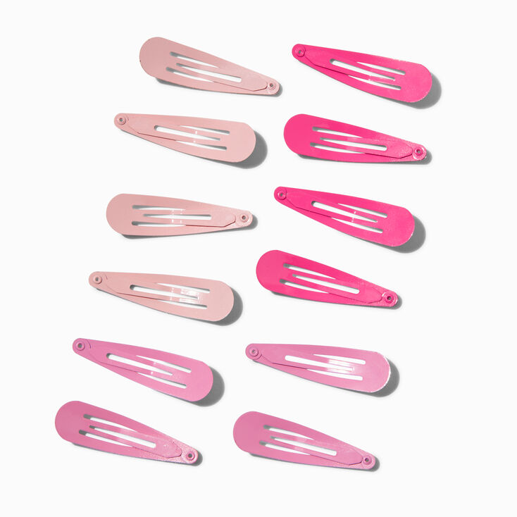 Mixed Pink Glitter Snap Clips - 12 Pack,