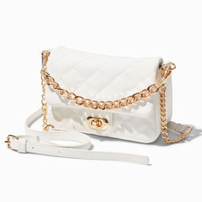 Quilted White Dual Strap Crossbody Bag,