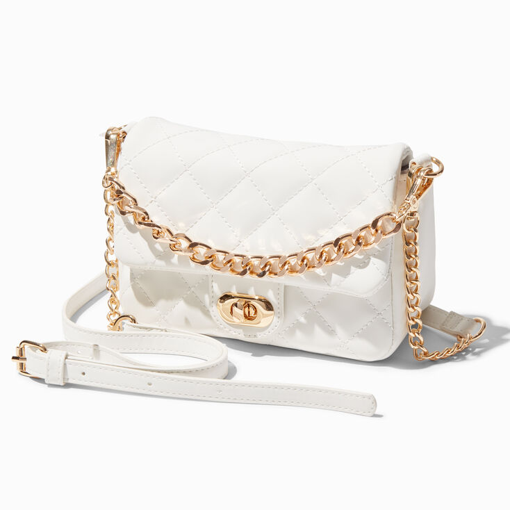 WHITE CROSSBODY BAG WITH GOLD CHAIN