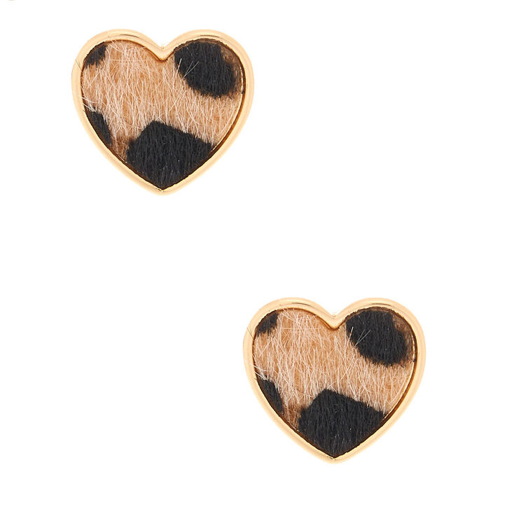 Gold Leopard Heart Stud Earrings,