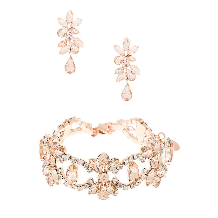 Rose Gold Rhinestone Glam Jewelry Set - 2 Pack,