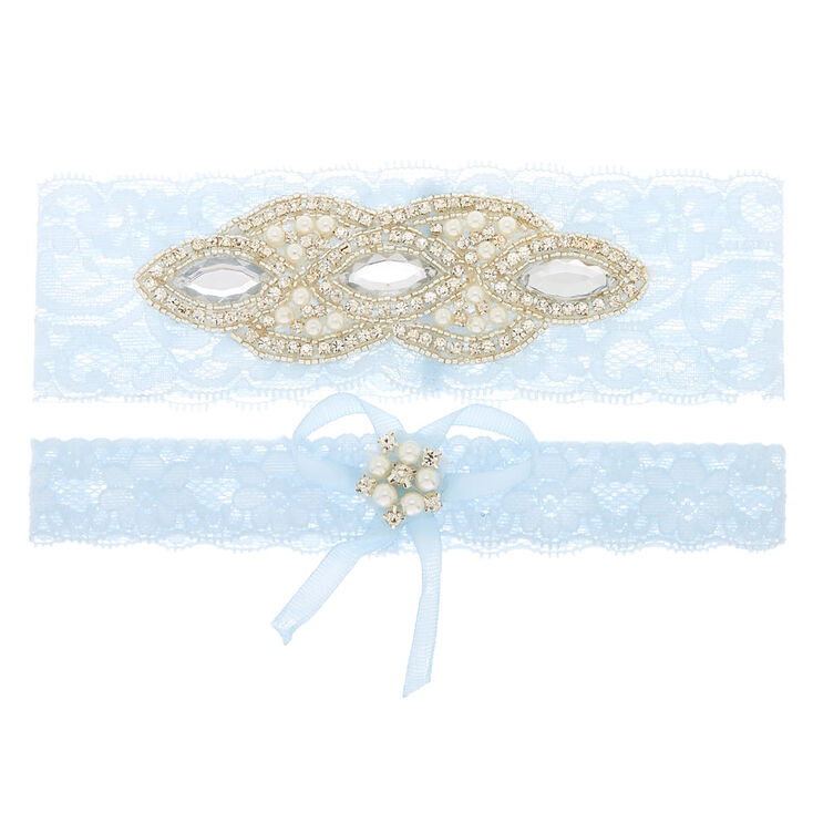 Embellished Lace Garter Set - Blue, 2 Pack,