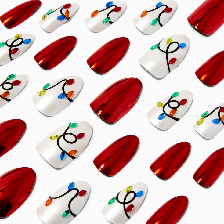 Christmas Lights Stiletto Press On Faux Nail Set - 24 Pack,