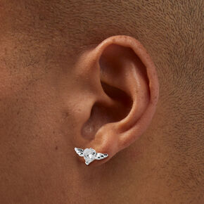 Silver-tone Cubic Zirconia Winged Heart Stud Earrings ,