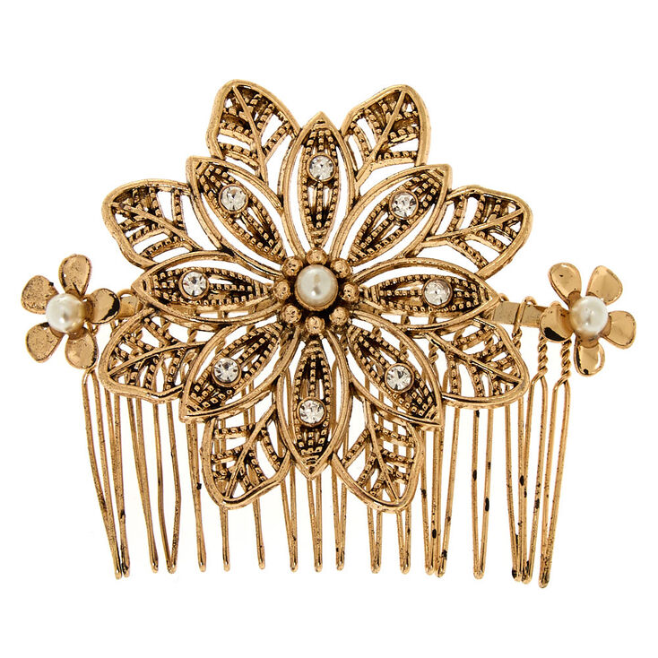 Antique Gold Flower Hair Comb,