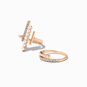 Gold-tone Pearl Statement Rings - 2 Pack ,