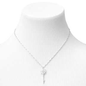 Silver Cubic Zirconia Key Pendant Necklace,