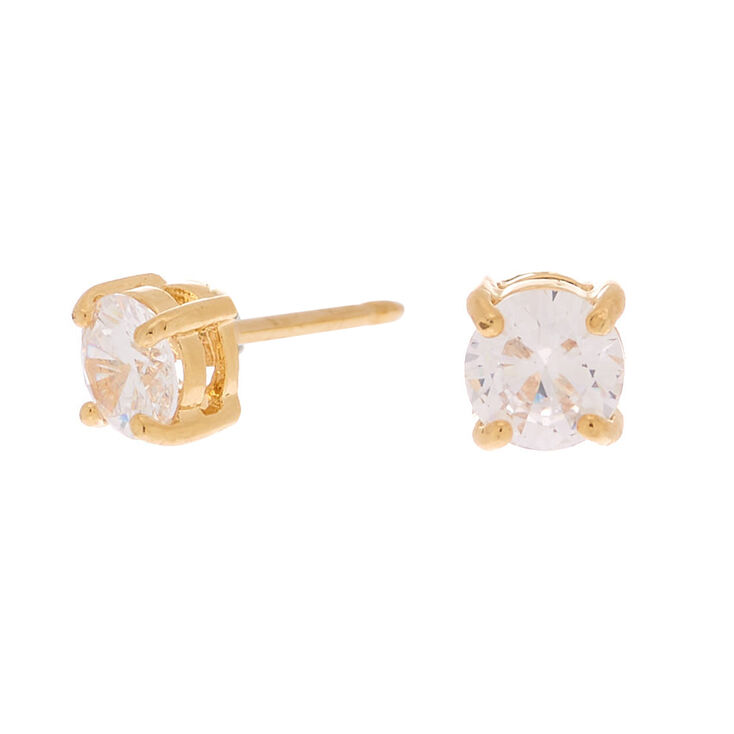 18kt Gold Plated Cubic Zirconia Round Stud Earrings - 5MM,