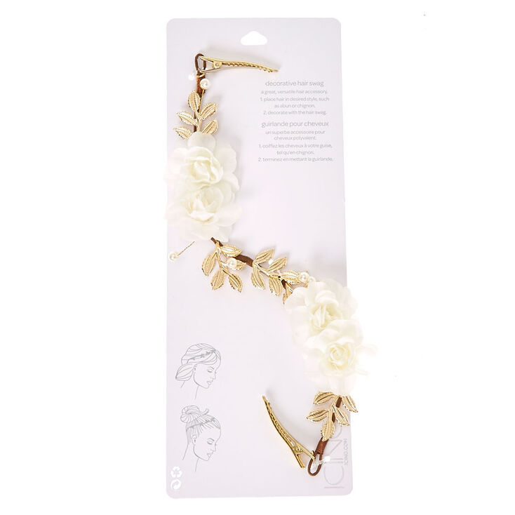 White Floral Gold-Tone Clip On Flower Crown,