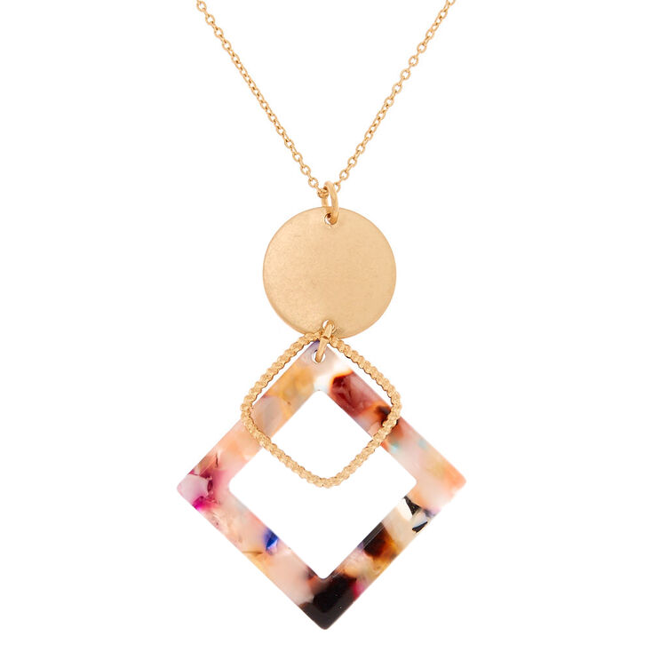 Gold Resin Painted Diamond Long Pendant Necklace,