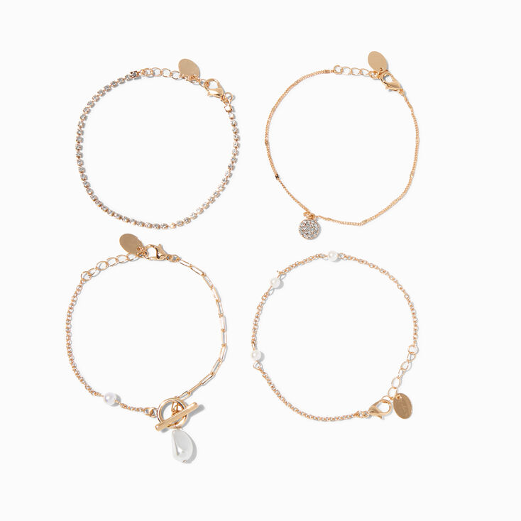 Gold Pearl Toggle Link Chain Bracelet Set - 4 Pack,